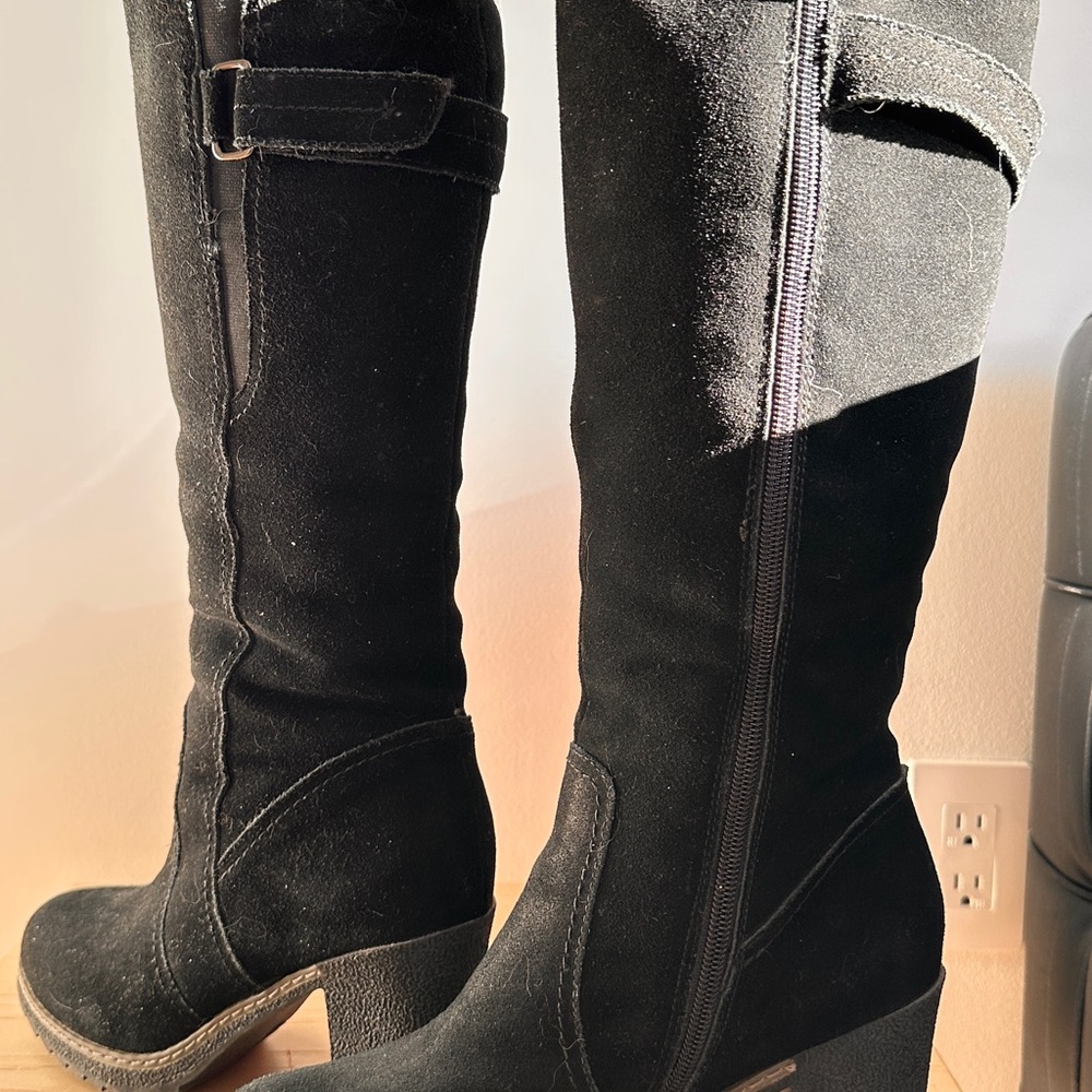 Black Suede Knee-High Boots